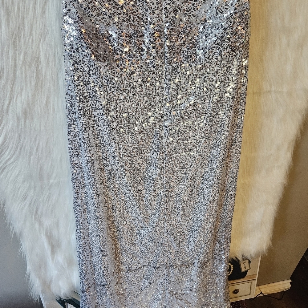 Kate Kasin Silver Empire Sequin Maxi Dress - Picture 7 of 15